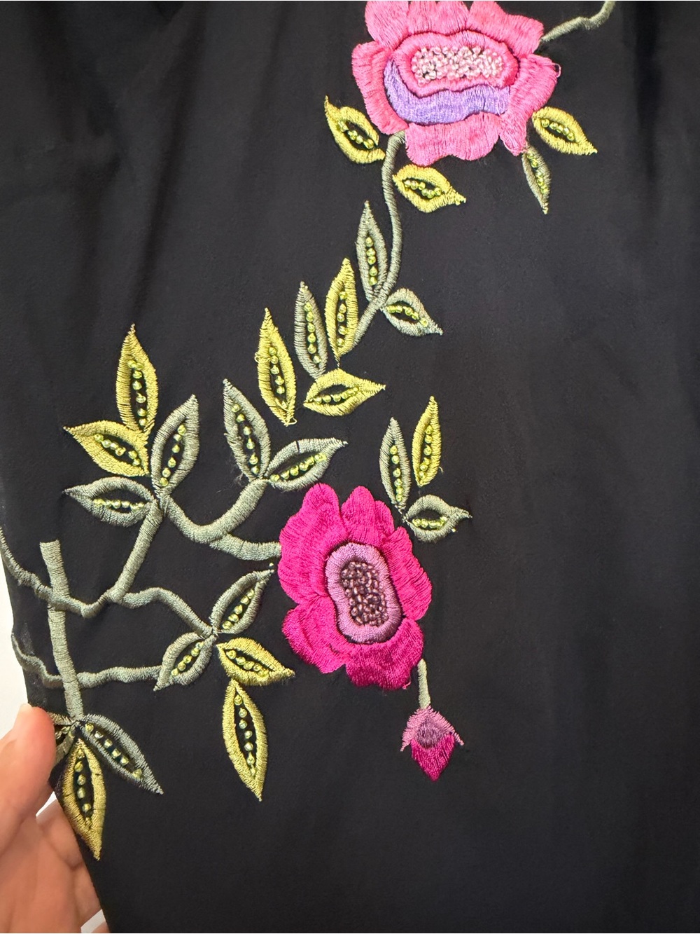 Cache Y2K 100% Silk Slip Dress Black Floral Embroidered Asymmetrical Hem Size M - Picture 4 of 14